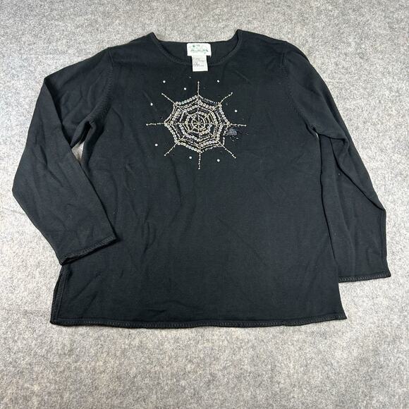 The Quacker Factory Sweater Tunic Top Womens Medium Spider Web Beaded Halloween - Picture 1 of 8